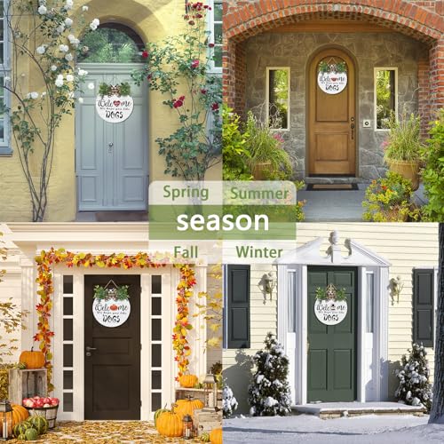 RoseCraft Interchangeable Wooden Seasonal Welcome Wreath, Rustic Round Dogs Front Door Wreaths for Home/Wall/Porch/Farmhouse Decor, for Easter Spring Summer Fall Halloween Christmas All Season Decorations - Image 5