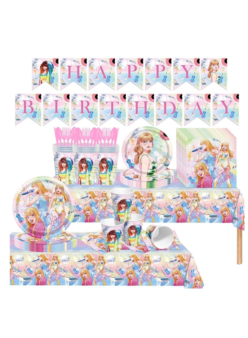 SYOSI Music Star Party Decorations, Lover Birthday Plates Cups Napkins Tablecloth Paper Girls Fans Decorations Severs 20 Guest Tableware  - Image 1