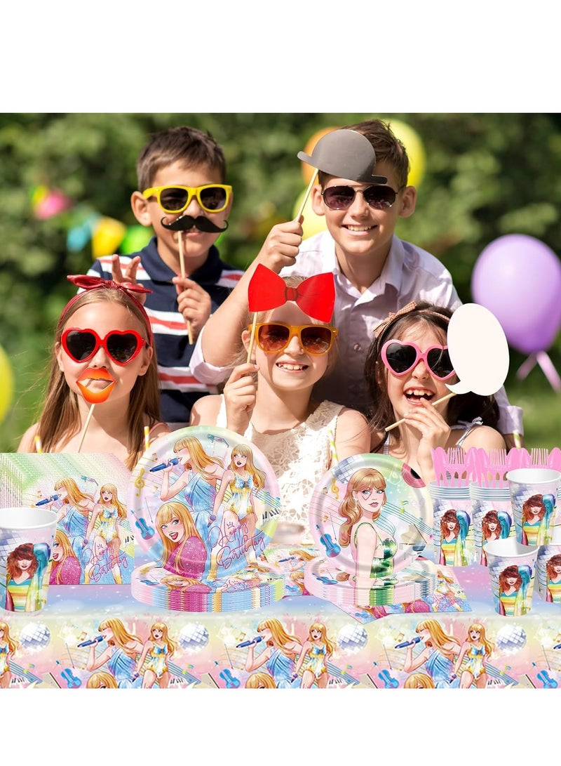 SYOSI Music Star Party Decorations, Lover Birthday Plates Cups Napkins Tablecloth Paper Girls Fans Decorations Severs 20 Guest Tableware  - Image 2