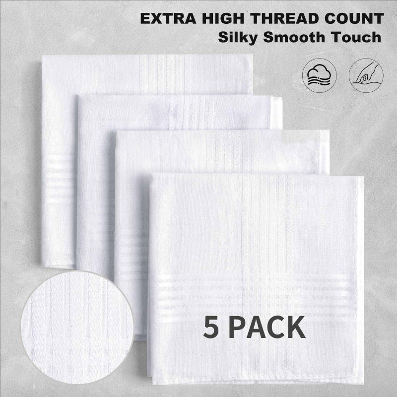 HHHAZ 5 Pack Handkerchiefs for men, 100% Soft Cotton 16x16 Inch Men's Handkerchiefs, White Classic Pocket Hankies - Image 2