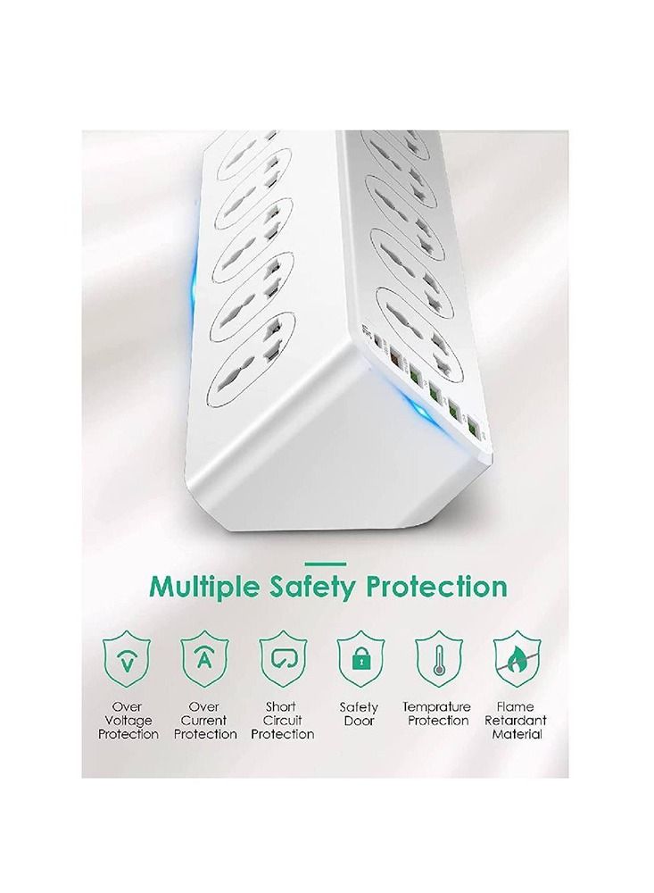 JBQ 10 Way Power Extension Cord Surge Protector Strip Heavy Duty Universal Electrical Socket White - Image 4