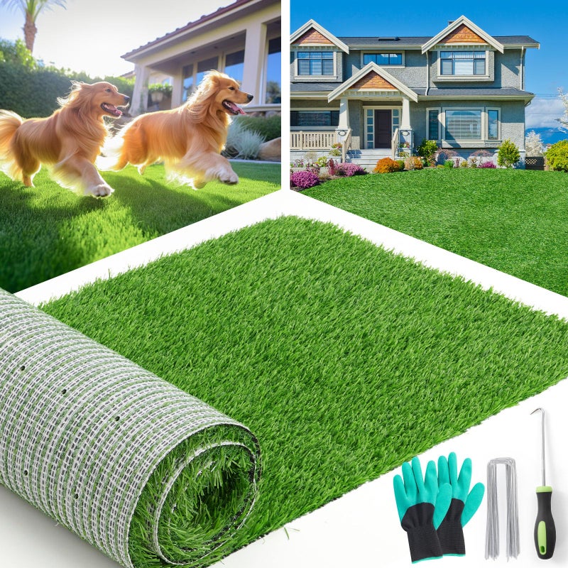 LOOBANI لفافة العشب الصناعي لووباني، عشب صناعي لحمام الكلاب مع فتحات تصريف، سجادة عشب مزيفة لتزيين الحديقة والشرفة والفناء الخلفي، 4 أقدام × 6 أقدام - Image 1