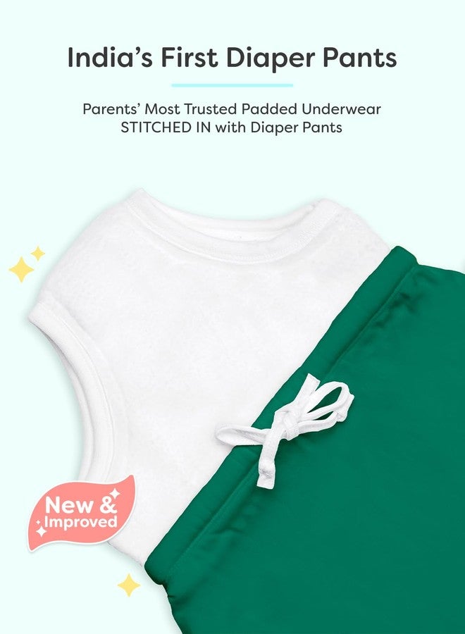 superbottoms Diaper Pants | Cotton Baby Cotton Pants with Attached Padded Underwear | Ideal for Diaper-Free Time, Outings & Potty Training | Unisex Solid Print | 1-2Y | Soft Fit Green - Image 2