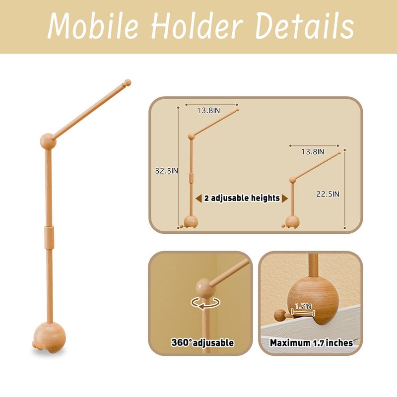 GIJIR Crib Mobile Arm with Music Box,32.5 Inch Crib Mobile Stand,Wooden Mobile Arm for Crib (2 Modes,360Â°Adjustable,100% Beech Wood) Baby Crib Mobile for Boy and Girl - Image 3