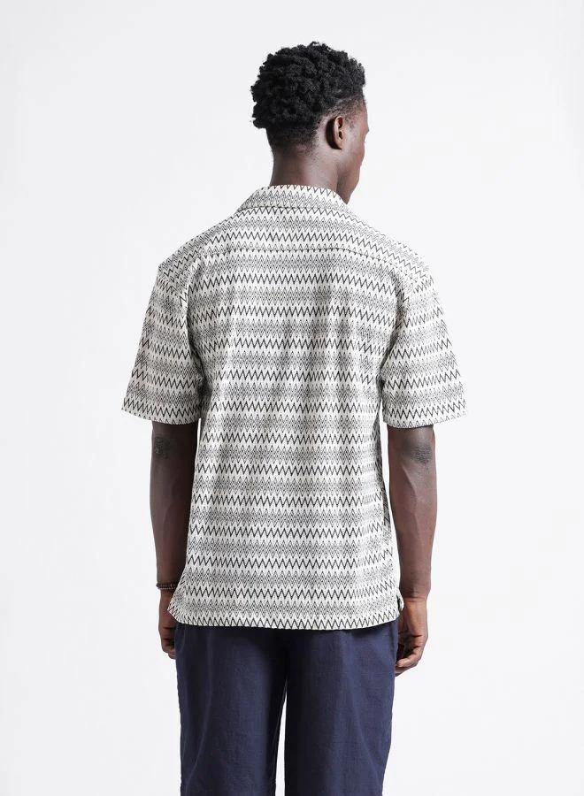 The Indian Garage Co Men Relaxed Fit Textured Cuban Collar Half Sleeves Shirt