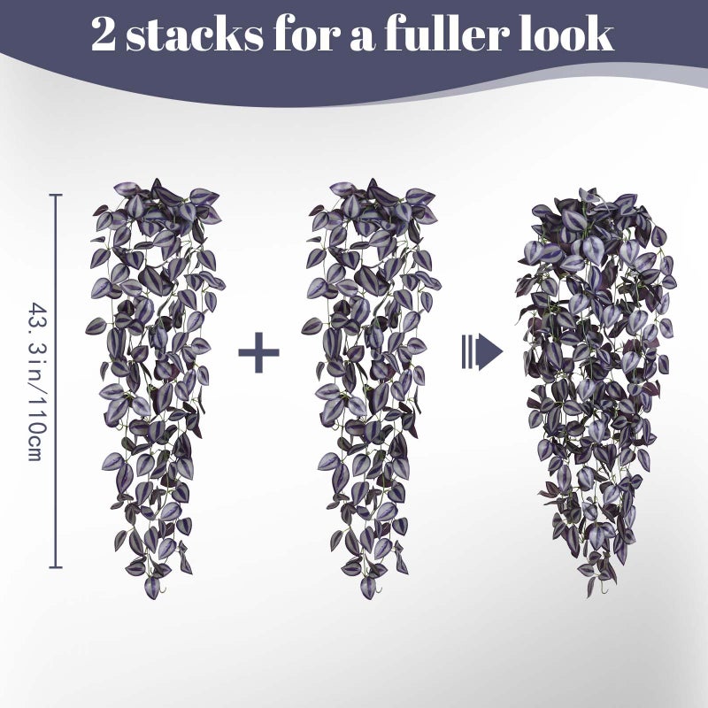 BLEUM CADE Fake Hanging Plants, 2pcs Artificial Hanging Plant, Faux Deep Purple Vines Hanging Plant for Wall Home Living Room Indoor Outdoor Halloween Decor (No Baskets) - Image 2