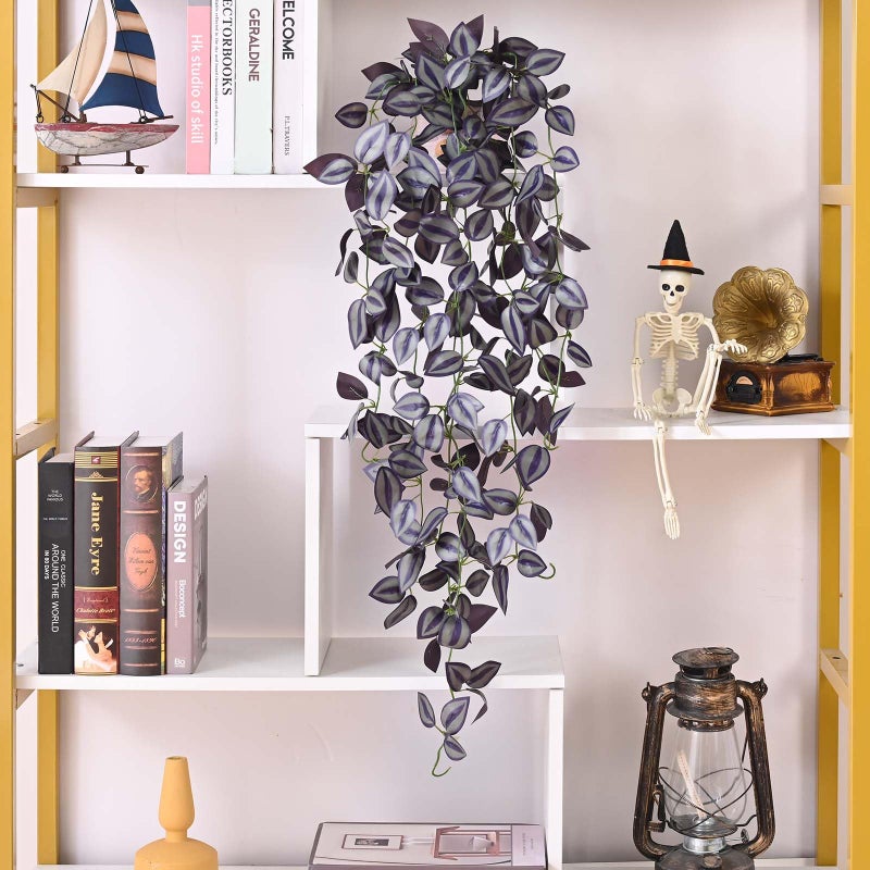 BLEUM CADE Fake Hanging Plants, 2pcs Artificial Hanging Plant, Faux Deep Purple Vines Hanging Plant for Wall Home Living Room Indoor Outdoor Halloween Decor (No Baskets) - Image 3