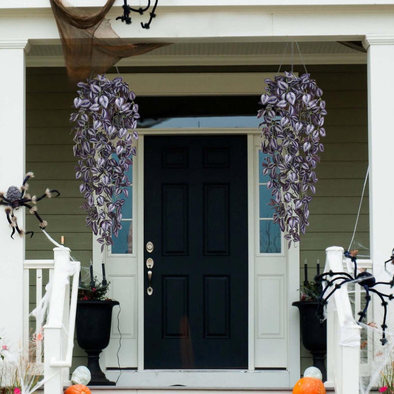 BLEUM CADE Fake Hanging Plants, 2pcs Artificial Hanging Plant, Faux Deep Purple Vines Hanging Plant for Wall Home Living Room Indoor Outdoor Halloween Decor (No Baskets) - Image 5