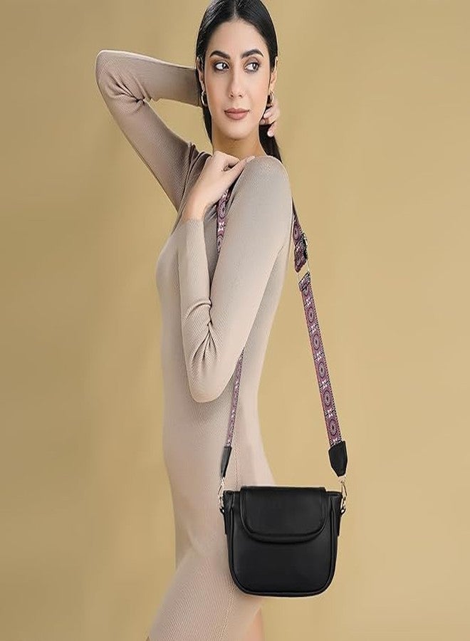 DANIEL CLARK Women’s Stylish Black Sling Bag with Adjustable Printed Strap | Soft Leatherette Crossbody Shoulder Bag | Spacious Daily Use Handbag for Casual & Travel - Image 2