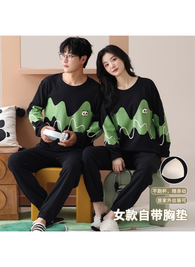 Pure Cotton Couple Sleepwear  Style Home  Long Sleeve For Men And Women With Chest Pad Spring Autumn - Image 1
