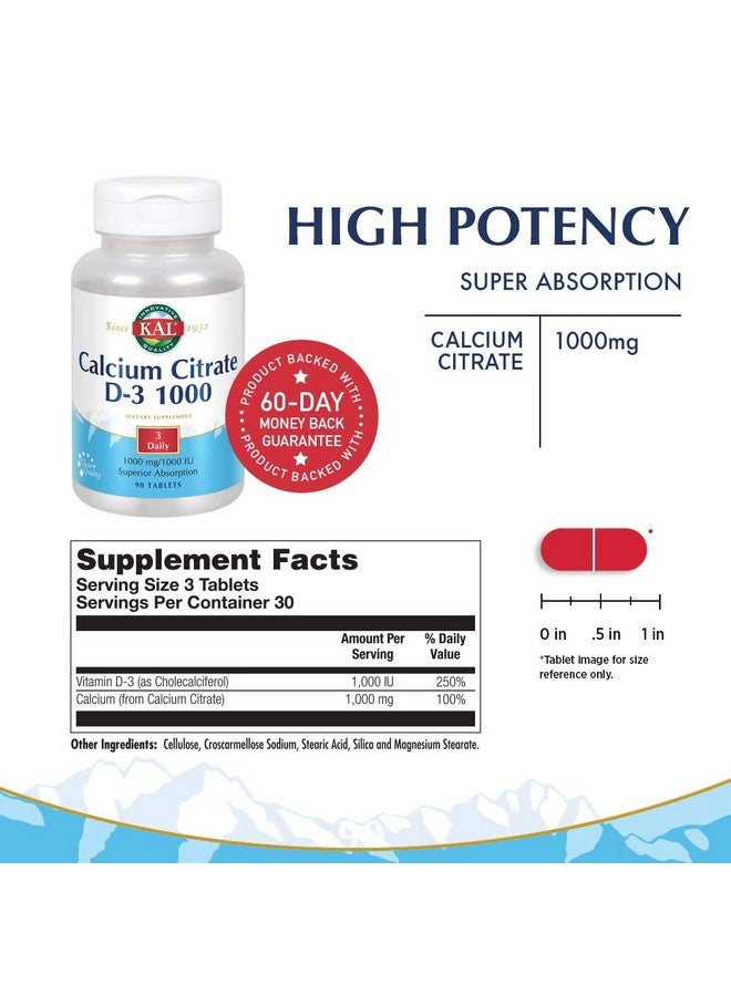 KAL Calcium Citrate With D 1000 Iu Tablets 1000 Mg 90 Count - Image 4