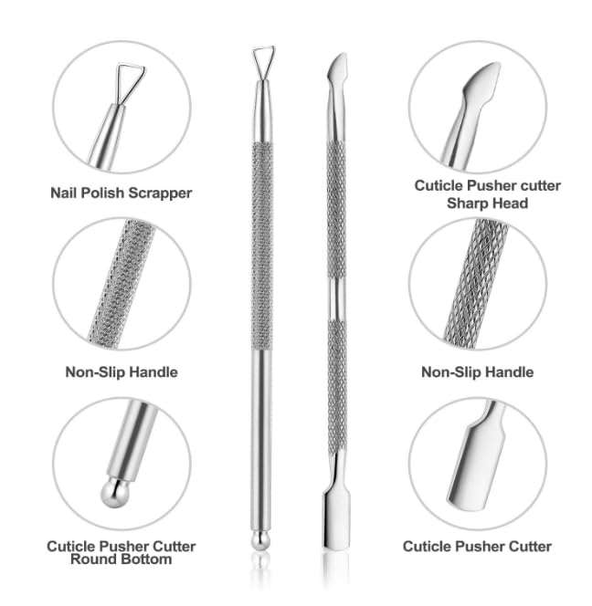 Generic 2PCS Cuticle Pusher and Cutter with Storage Case Professional Cuticle Pusher Nail Polish Remover Stainless Steel Manicure Tool SetDurable Pedicure Manicure Tools for Fingernails Toenails  - Image 4