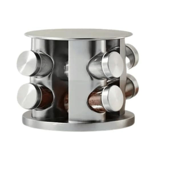 Tray Spice Jar Rack Revolving Rotating Countertop, Spice Organizer, Seasoning Set, Spice Carousel Stainless Steel Stand Storage Holder with Glass Bottle for Kitchen, Hotel, Tiered Shelf (Silver-8) - Image 1