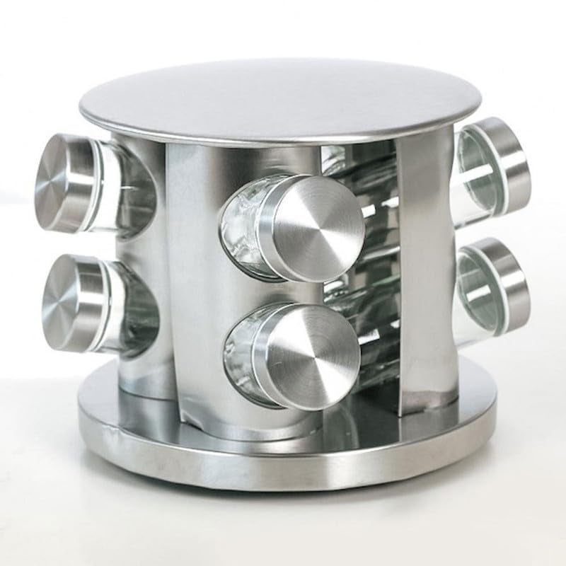 Tray Spice Jar Rack Revolving Rotating Countertop, Spice Organizer, Seasoning Set, Spice Carousel Stainless Steel Stand Storage Holder with Glass Bottle for Kitchen, Hotel, Tiered Shelf (Silver-8) - Image 3
