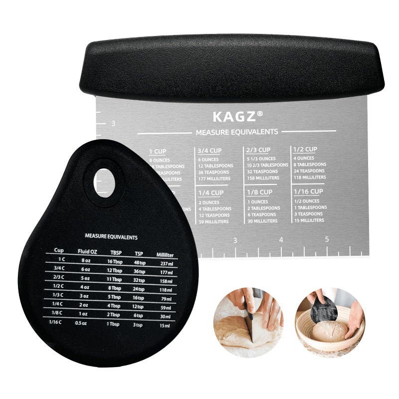 KAGZ Bench Scraper & Chopper - Multifunctional Dough Scraper with Silicone Bowl Scraper, Sturdy Stainless Steel Dough Cutter for Baking, Pastry Cutter for Bread Pizza Cake with Measuring Scale - Image 1