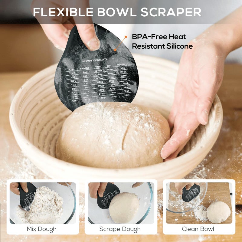 KAGZ Bench Scraper & Chopper - Multifunctional Dough Scraper with Silicone Bowl Scraper, Sturdy Stainless Steel Dough Cutter for Baking, Pastry Cutter for Bread Pizza Cake with Measuring Scale - Image 3