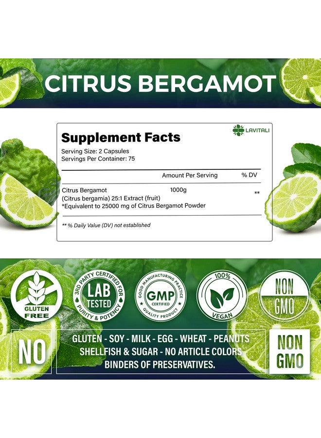 LaVitali 25x Concentrated Citrus Bergamot Extract Capsules, 150 Veggie Capsules, Citrus Bergamot 1000mg Capsules, Non-GMO, Gluten-Free, All Natural, Vegetarian Capsules - Image 2