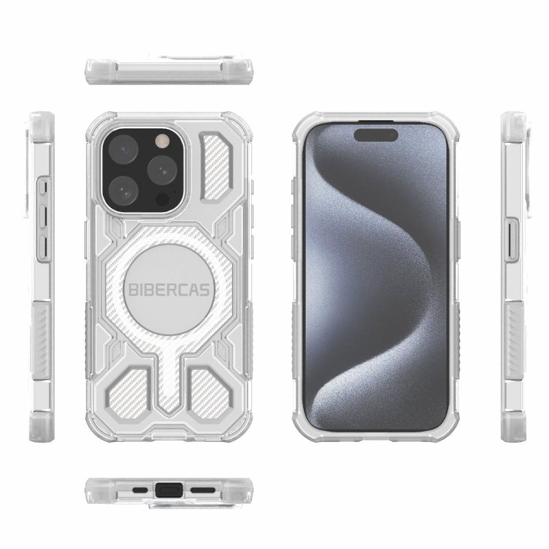 BIBERCAS For Iphone 15 Pro Transparent Color Series Magsafe Air Bag Shockproof Phone Case(White) - Image 2
