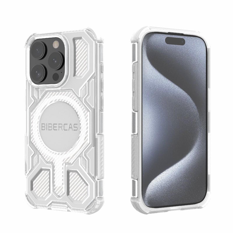 BIBERCAS For Iphone 15 Pro Transparent Color Series Magsafe Air Bag Shockproof Phone Case(White) - Image 1