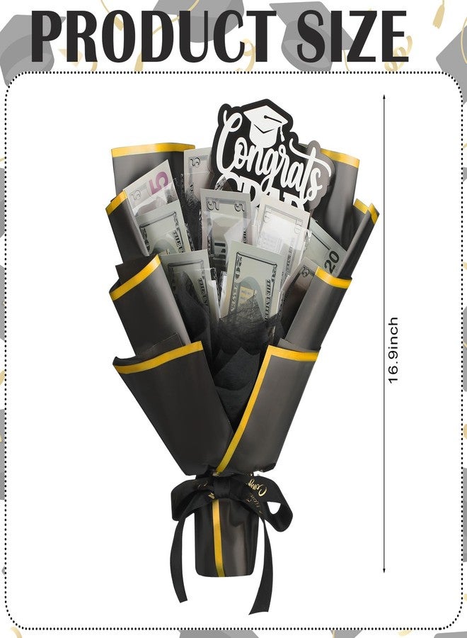 Simgoing Pre Made Graduation Money Flower Bouquet Class of 2026 Graduation Gift for Her Him Black Gold Fully Assembled Money Bouquet with Congrat Grad Card Ready to Gift for Middle High School College Women - Image 3