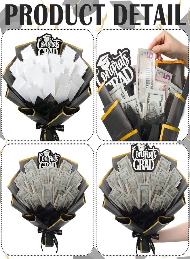 Simgoing Pre Made Graduation Money Flower Bouquet Class of 2026 Graduation Gift for Her Him Black Gold Fully Assembled Money Bouquet with Congrat Grad Card Ready to Gift for Middle High School College Women - Image 4