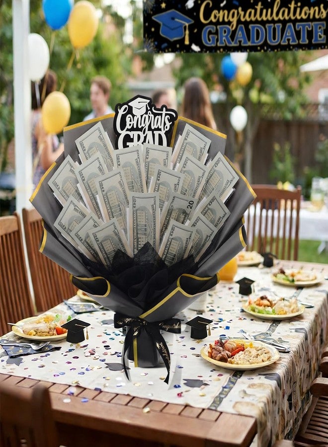 Simgoing Pre Made Graduation Money Flower Bouquet Class of 2026 Graduation Gift for Her Him Black Gold Fully Assembled Money Bouquet with Congrat Grad Card Ready to Gift for Middle High School College Women - Image 5