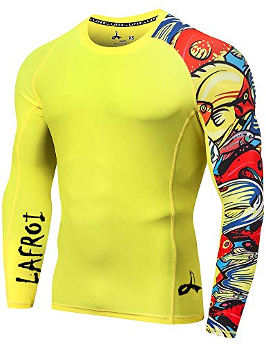 LAFROI Men's Long Sleeve UPF 50+ Baselayer Skins Performance Fit Compression Rash Guard-CLYYB Asym Pops Size LG - Image 1