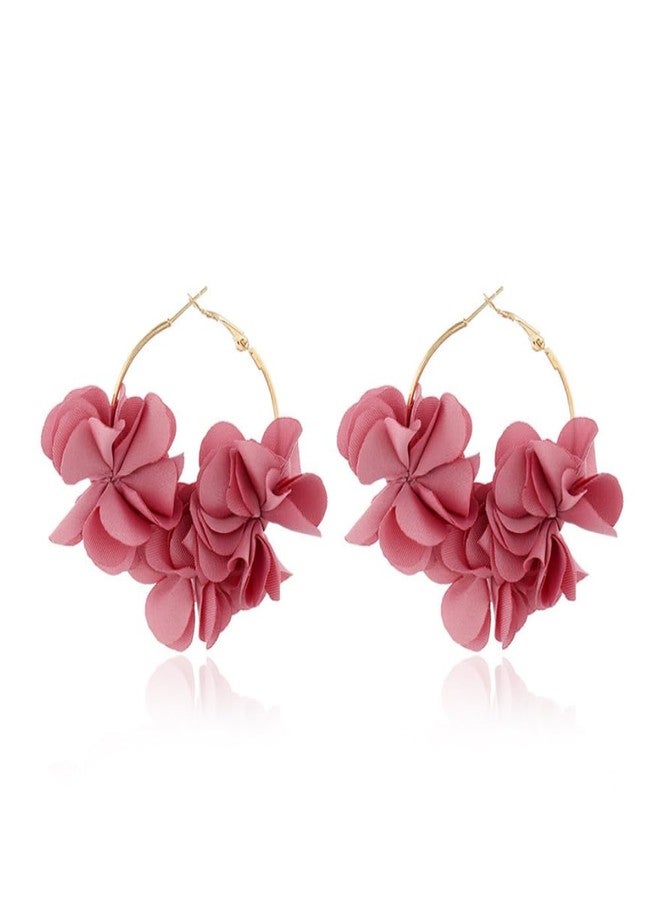 DATOA Large Colorful Flower Hoop Earrings for Women Elegant Camellia Floral Huggie Hoop Earrings Jewelry-Pink - Image 1