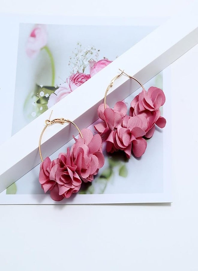 DATOA Large Colorful Flower Hoop Earrings for Women Elegant Camellia Floral Huggie Hoop Earrings Jewelry-Pink - Image 2