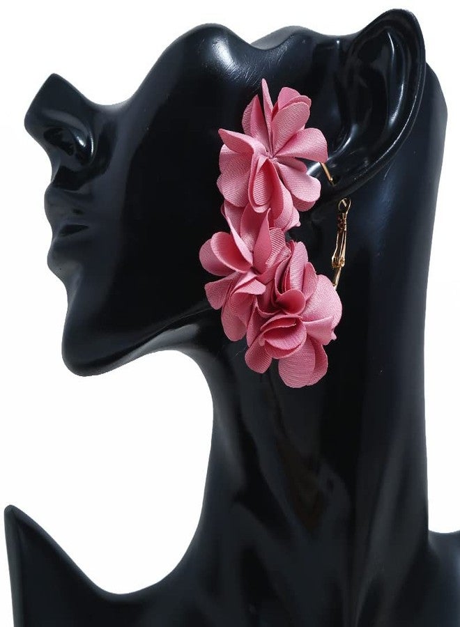 DATOA Large Colorful Flower Hoop Earrings for Women Elegant Camellia Floral Huggie Hoop Earrings Jewelry-Pink - Image 3