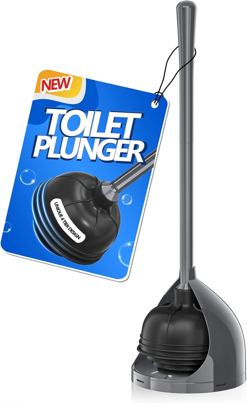 uptronic Toilet Plunger with Holder, Unique Plunger with All-Angle Design, Plungers for Bathroom with Holder, Heavy Duty Toilet Plunger for 5.7-inch Toilet Drain Bathroom Cleaning - Image 1