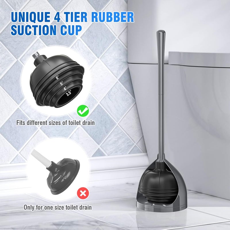uptronic Toilet Plunger with Holder, Unique Plunger with All-Angle Design, Plungers for Bathroom with Holder, Heavy Duty Toilet Plunger for 5.7-inch Toilet Drain Bathroom Cleaning - Image 3