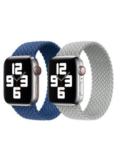 Braided Solo Loop Band Strap for Apple Watch Series 42/44/45mm Atlantic Blue Strap with Pearl White Strap(set of 2)