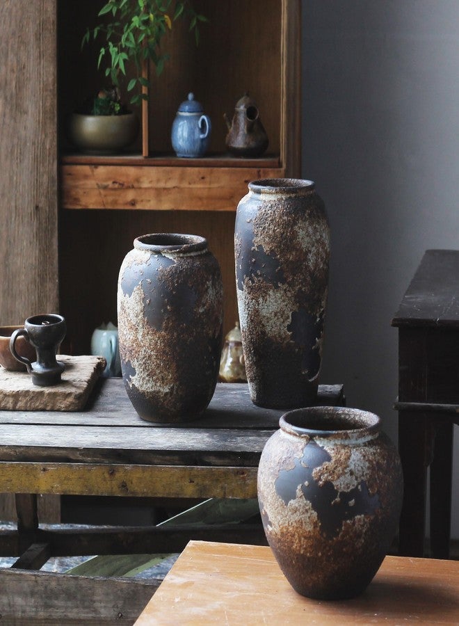 Denique Rustic Vase for Home Decor, Farmhouse Terracotta Vases, Large Ceramic Vase for Living Room Decor, Black Pottery Vase Large Clay Vase, Rustic Farmhouse Tabletop Decor(C-29cm) - Image 4