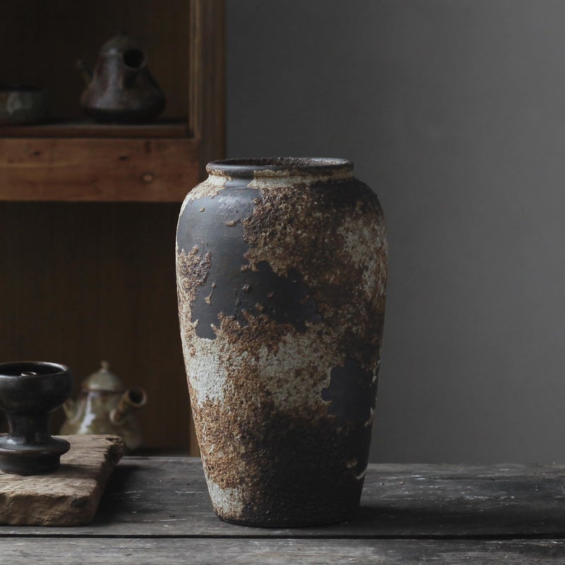 Denique Rustic Vase for Home Decor, Farmhouse Terracotta Vases, Large Ceramic Vase for Living Room Decor, Black Pottery Vase Large Clay Vase, Rustic Farmhouse Tabletop Decor(C-29cm) - Image 1