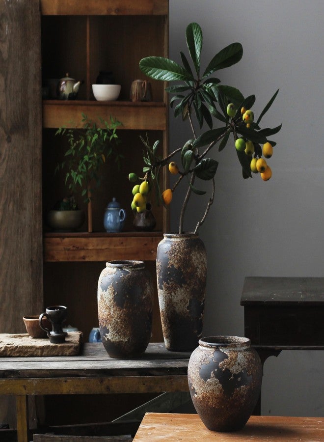 Denique Rustic Vase for Home Decor, Farmhouse Terracotta Vases, Large Ceramic Vase for Living Room Decor, Black Pottery Vase Large Clay Vase, Rustic Farmhouse Tabletop Decor(C-29cm) - Image 3