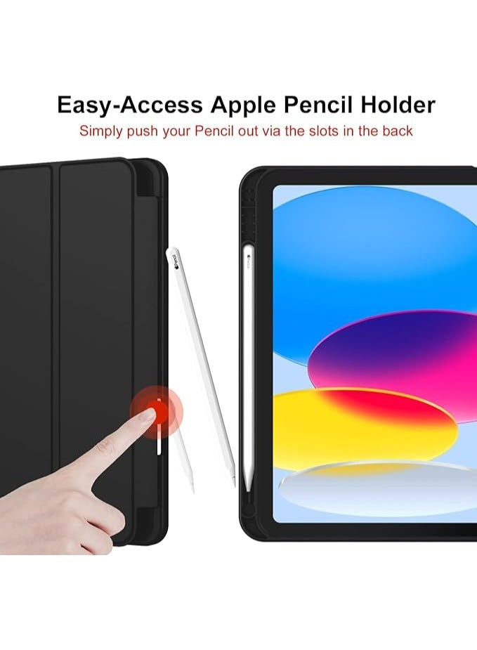 إيفو جراب متوافق مع iPad (A16) الجيل الحادي عشر 2025 / مع حامل قلم، غطاء ذكي ثلاثي الطي مع ظهر TPU ناعم، خاصية التشغيل/الإيقاف التلقائي (أسود شفاف) + واقي شاشة من الزجاج المقوى عالي الدقة، تغطية كاملة، سهل التركيب - Image 4