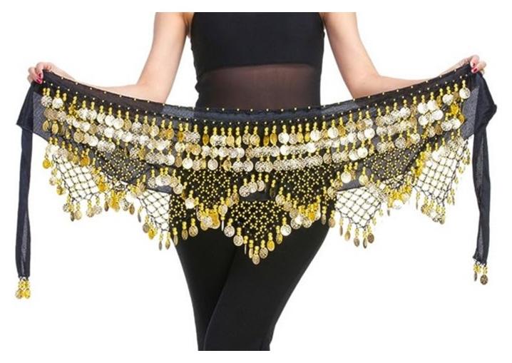 FASHION HOME Women's velvet belly dance belt with coins - Image 1
