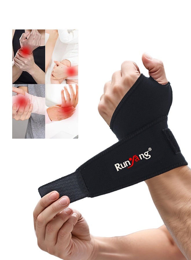 Runyang Adjustable Hand Wraps for Carpal Tunnel and Arthritis Relief, Elastic Compression Wrap for Pain Relief, Wrist Support for Men Women, Wrist Strap for Weightlifting, Gym and Sports Use, Black - Image 1
