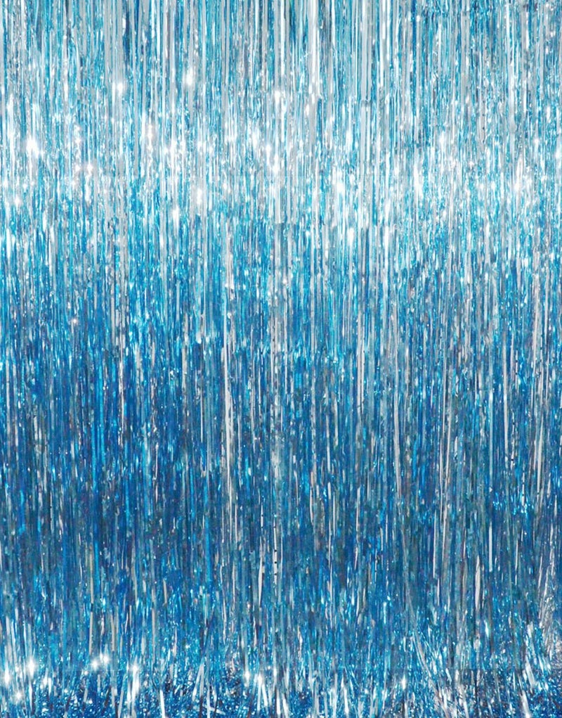 GOER 32 ft x 98 ft Metallic Tinsel Foil Fringe Curtains Party Photo Backdrop Party Streamers for BirthdayGraduationNew Year Eve Decorations Wedding Decor Light Blue3 pcs