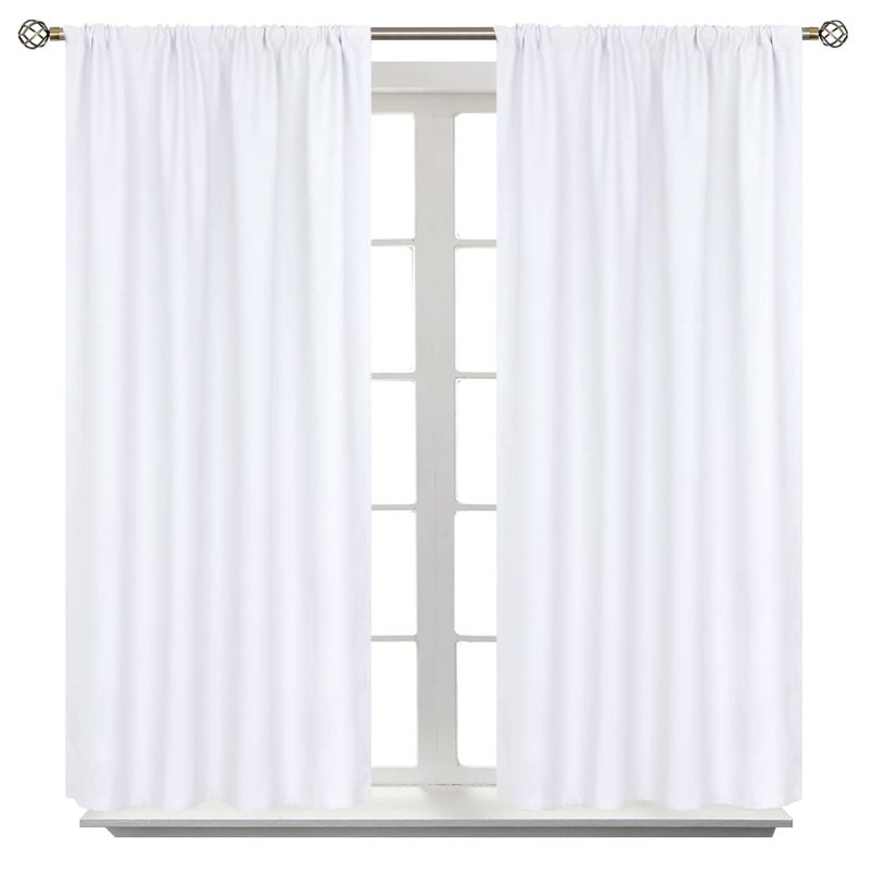 BGment White Curtains 45 Inches Length for Kitchen Window  Rod Pocket Short Window Treatment Drapes Privacy for Bathroom Cafe Bathroom Home Decor 2 Panels Pure White 42 x 45 Inch