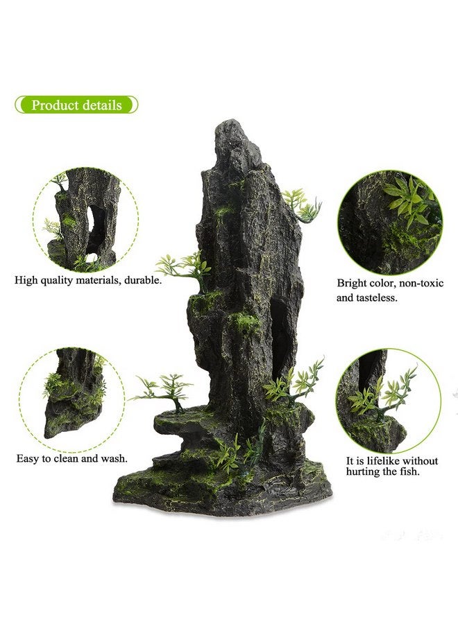 سايم ديكورات حوض السمك، زينة حوض السمك الحجري بارتفاع 14.4 بوصة، منظر جبلي صخري صناعي، كهف سمكي لاختباء الروبيان بيتا أمانو والسيشليد للعب والاختباء والراحة - أ - Image 4