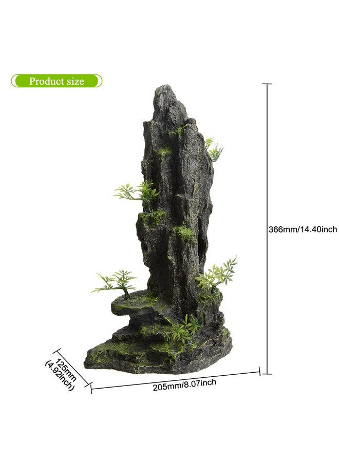 سايم ديكورات حوض السمك، زينة حوض السمك الحجري بارتفاع 14.4 بوصة، منظر جبلي صخري صناعي، كهف سمكي لاختباء الروبيان بيتا أمانو والسيشليد للعب والاختباء والراحة - أ - Image 3