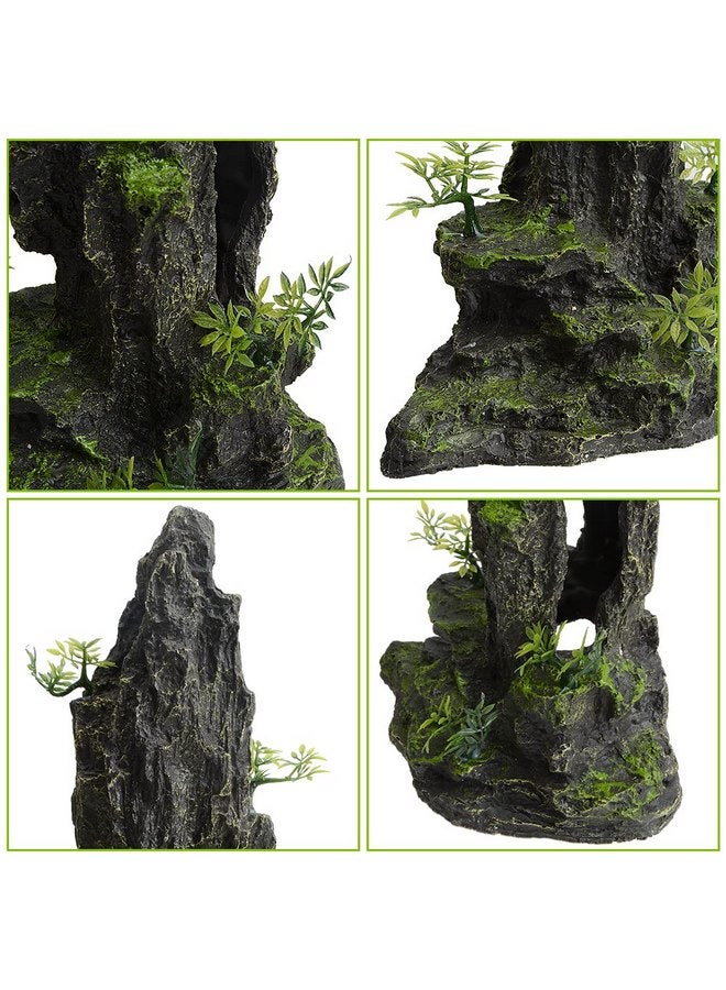 سايم ديكورات حوض السمك، زينة حوض السمك الحجري بارتفاع 14.4 بوصة، منظر جبلي صخري صناعي، كهف سمكي لاختباء الروبيان بيتا أمانو والسيشليد للعب والاختباء والراحة - أ - Image 5