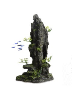 Saim Fish Tank Decorations, 14.4'' Tall Mountain View Stone Aquarium Ornament, Artificial Mountain Hill View Stone Rock Cave Fish Hiding Cave for Betta Amano Shrimp Cichlid to Play,Hide and Rest - A  - Image 1