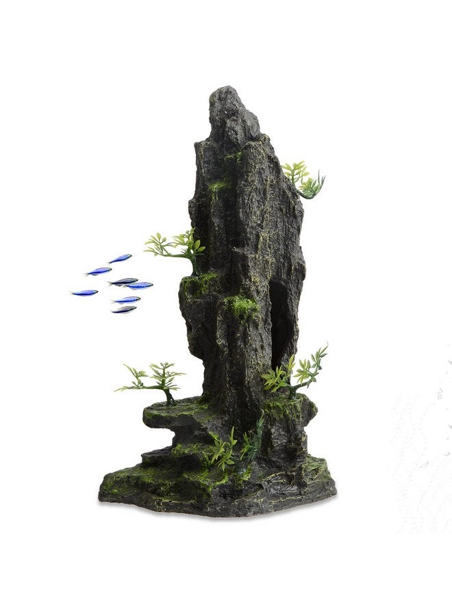 سايم ديكورات حوض السمك، زينة حوض السمك الحجري بارتفاع 14.4 بوصة، منظر جبلي صخري صناعي، كهف سمكي لاختباء الروبيان بيتا أمانو والسيشليد للعب والاختباء والراحة - أ - Image 1