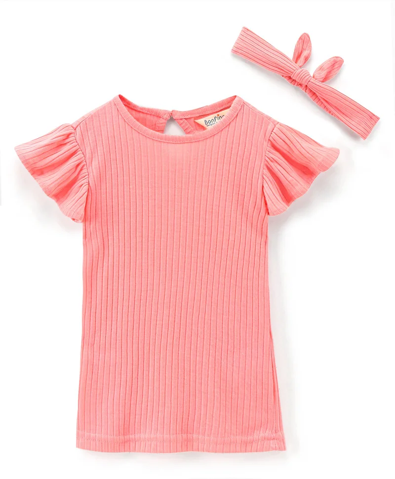 Bonfino Bonfino Flutter Sleeves Dress with Headband - Pink