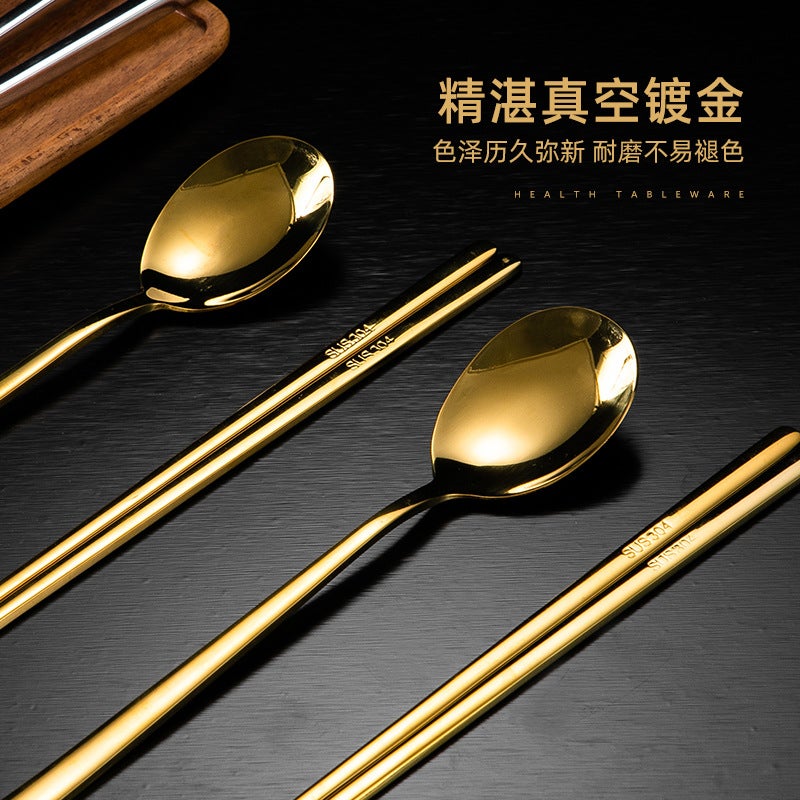 Korean 304 Stainless Steel Chopsticks Set – Modern Simple Design with Rectangular Spoon - Image 4
