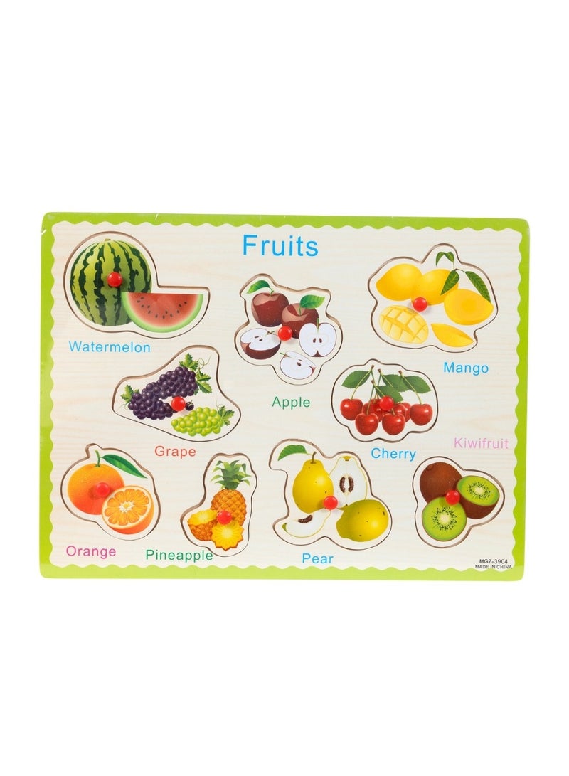 A Wooden Educational Game For Learning About Fruits.