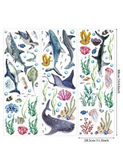 Marspark 3 Pieces Large Watercolor Sharks Wall Decals Ocean Animal Peel And Stick Wall Sticker Under The Sea Marine Life Theme Decals Nursery Room Home Decor Boy Girl Kid Party Supply 11.2 X 34.6 Inches  - Image 2